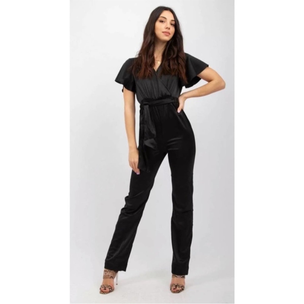 Kendall Kylie Satin disco Jumpsuit wrap belt going out club party event formal